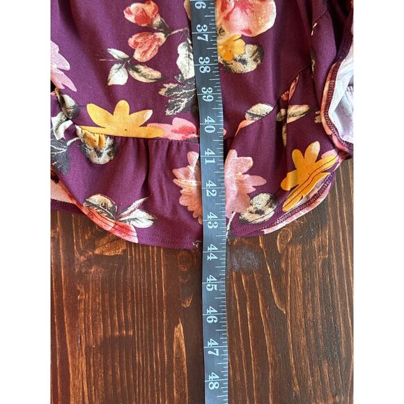 DOWNEAST Dress L Burgundy Wine Fall Fairy Ruffled Floral Cottagecore Faux Wrap - Picture 12 of 13
